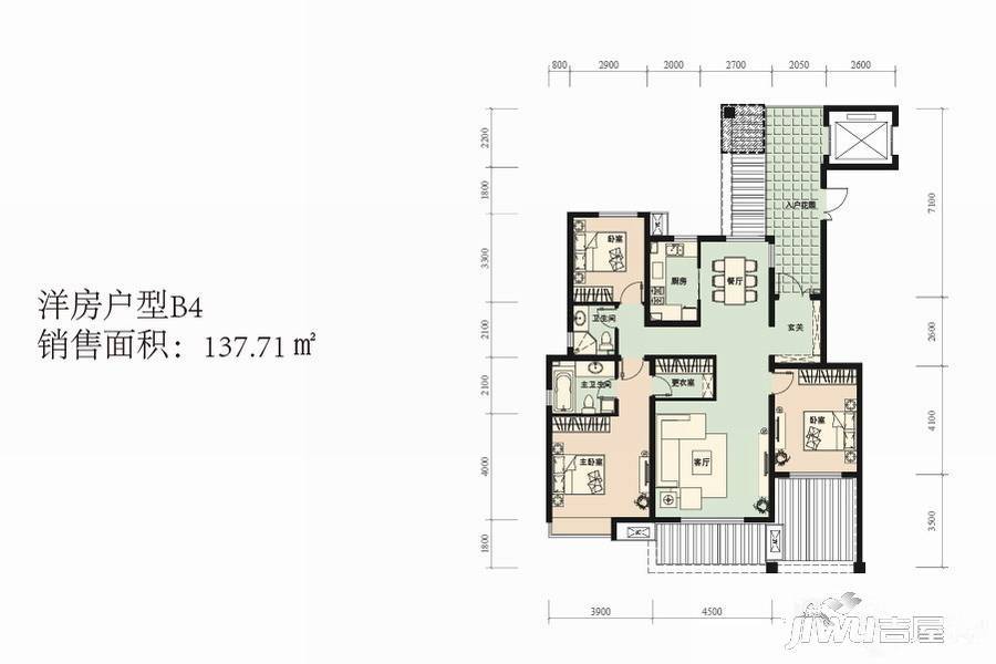 建投福美国际3室2厅2卫137.7㎡户型图