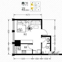 中基国际公馆1室1厅1卫45.6㎡户型图