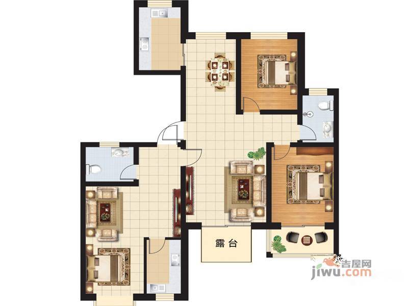 御湖国际3室2厅2卫145.2㎡户型图