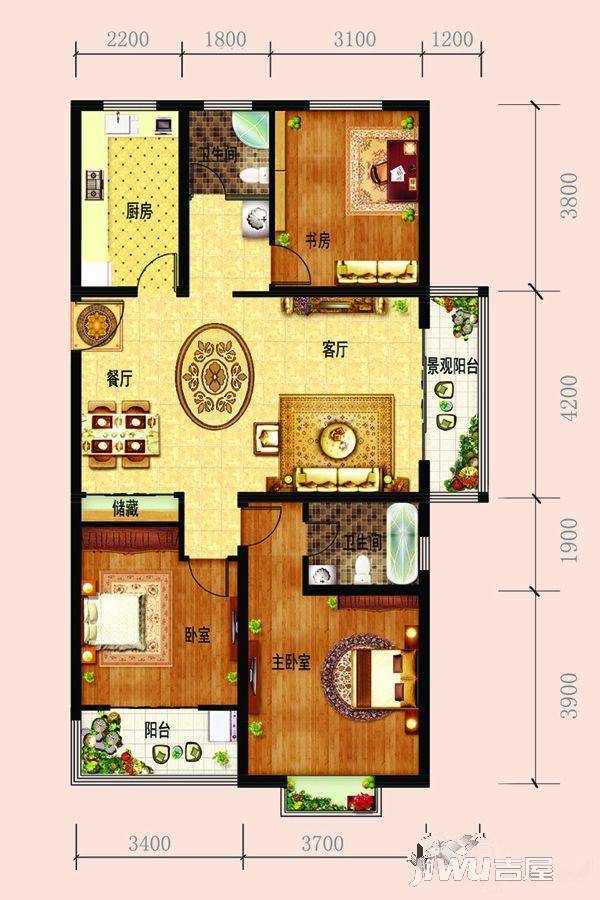 天阳泰富西苑3室2厅2卫118㎡户型图