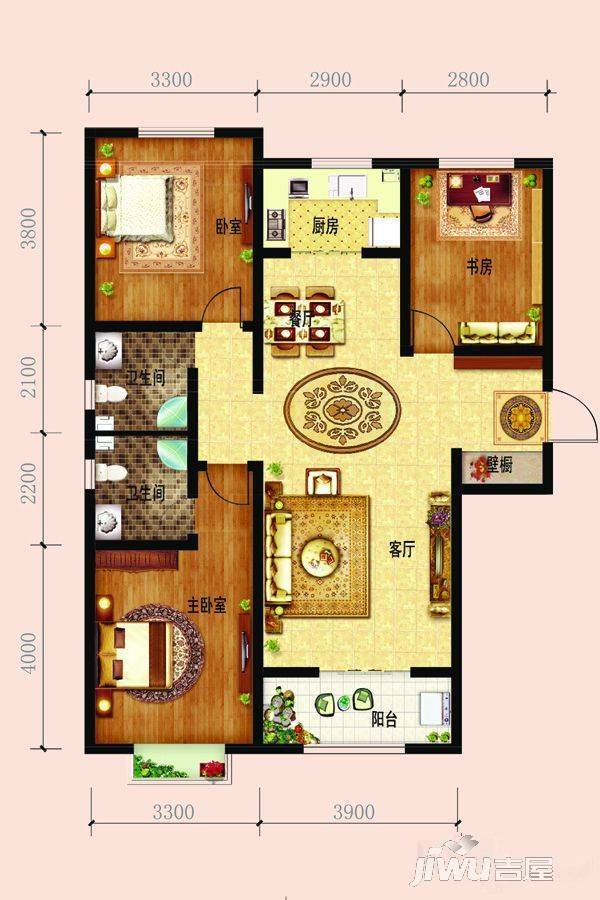 天阳泰富西苑3室2厅2卫113㎡户型图