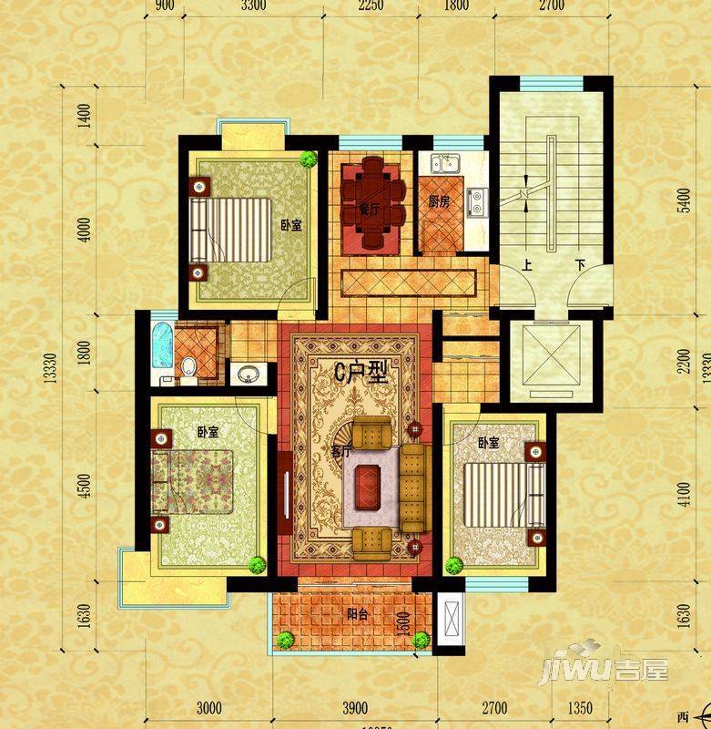 壹度恒园3室2厅1卫111.8㎡户型图