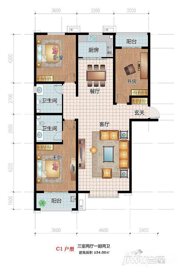 祥云岸芷汀兰3室2厅2卫153㎡户型图