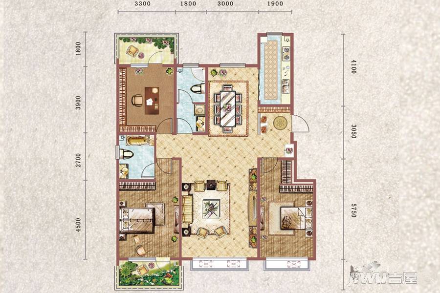 天阳泰富西苑3室2厅2卫135㎡户型图