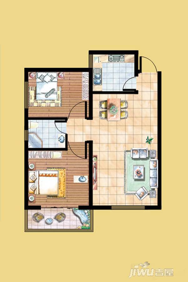 龙洲新城2室2厅1卫78.7㎡户型图