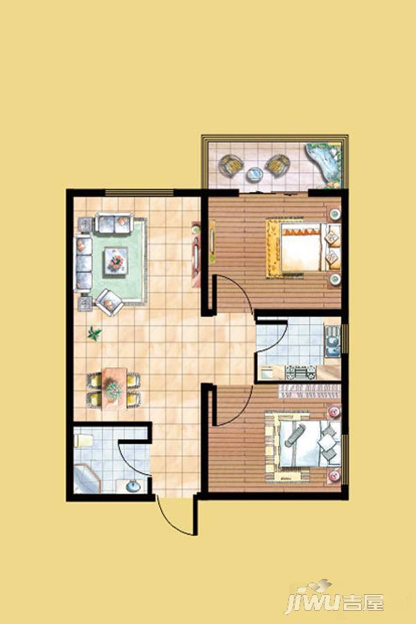 龙洲新城2室2厅1卫62.5㎡户型图