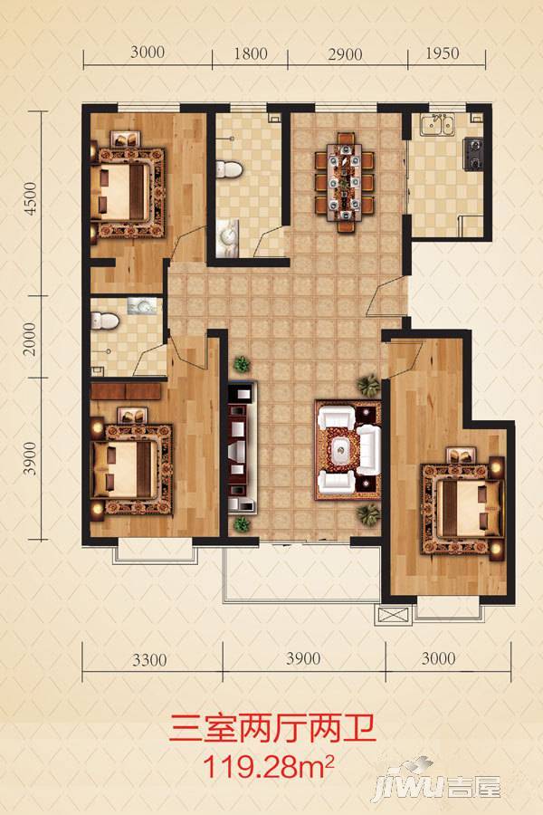 御景嘉园3室2厅2卫117.4㎡户型图