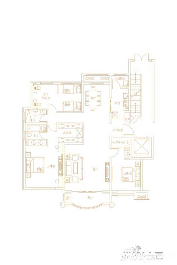 天山国宾壹號4室2厅3卫152.9㎡户型图