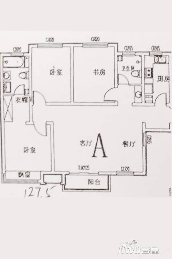天山熙湖二期3室2厅2卫127.5㎡户型图