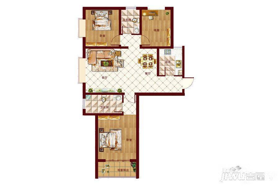 佐佑华庭3室2厅2卫113.5㎡户型图