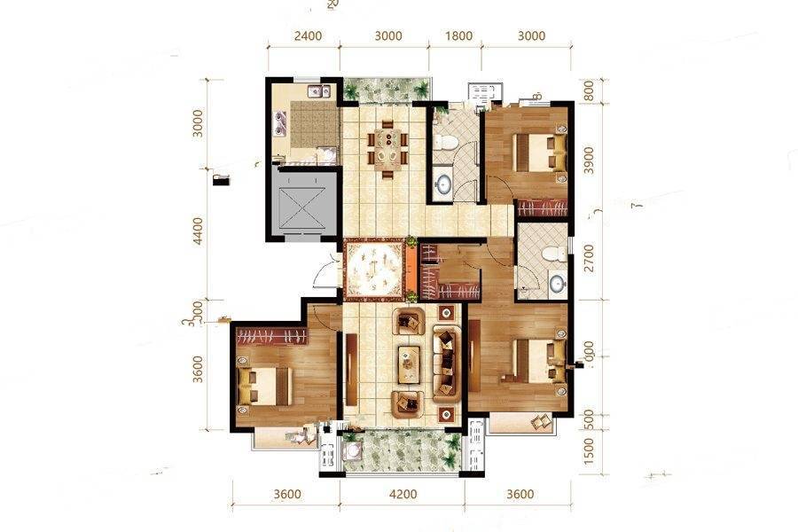 远洋福美瑾园3室2厅2卫140.6㎡户型图