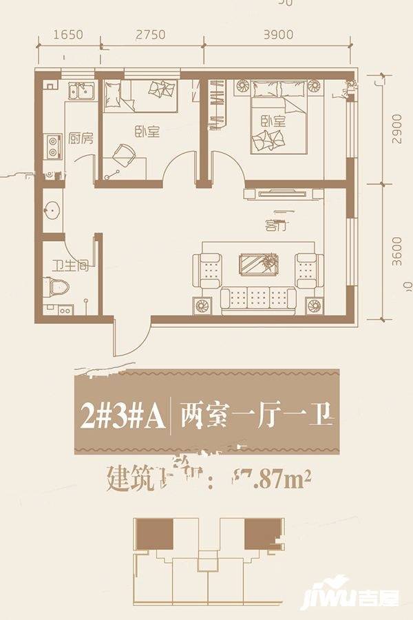 赫蓝山2室1厅1卫67.9㎡户型图