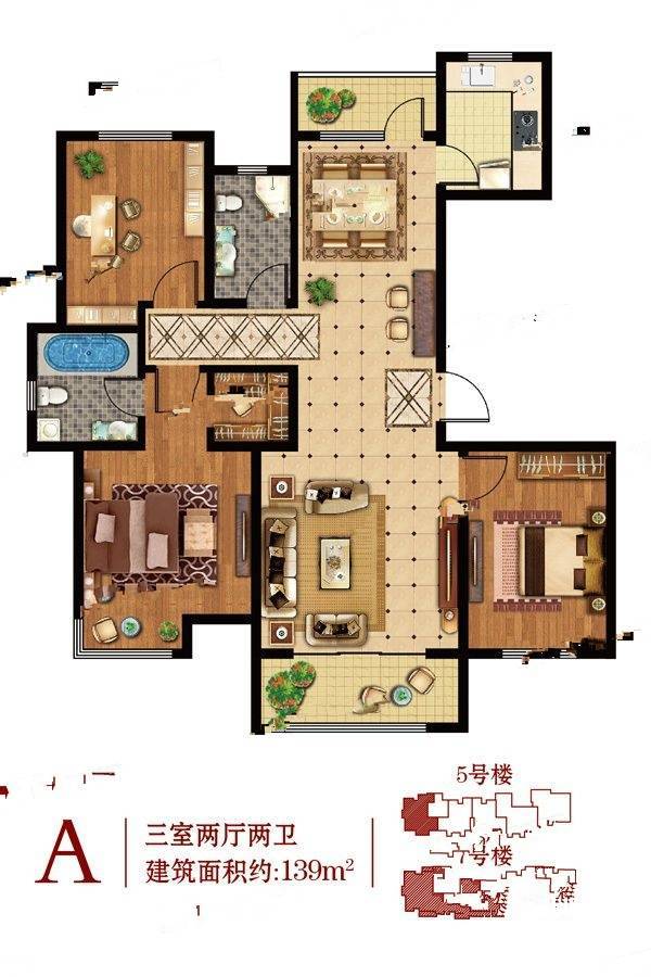 仕嘉华府3室2厅2卫139㎡户型图