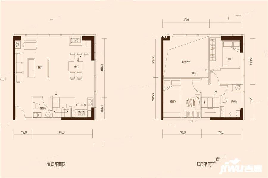 恒印广场2室2厅2卫66.2㎡户型图