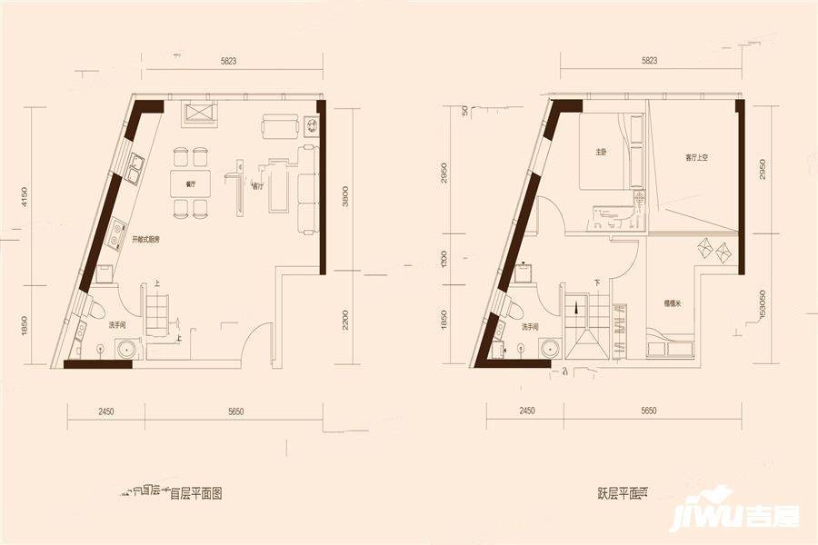 恒印广场2室2厅2卫53.3㎡户型图