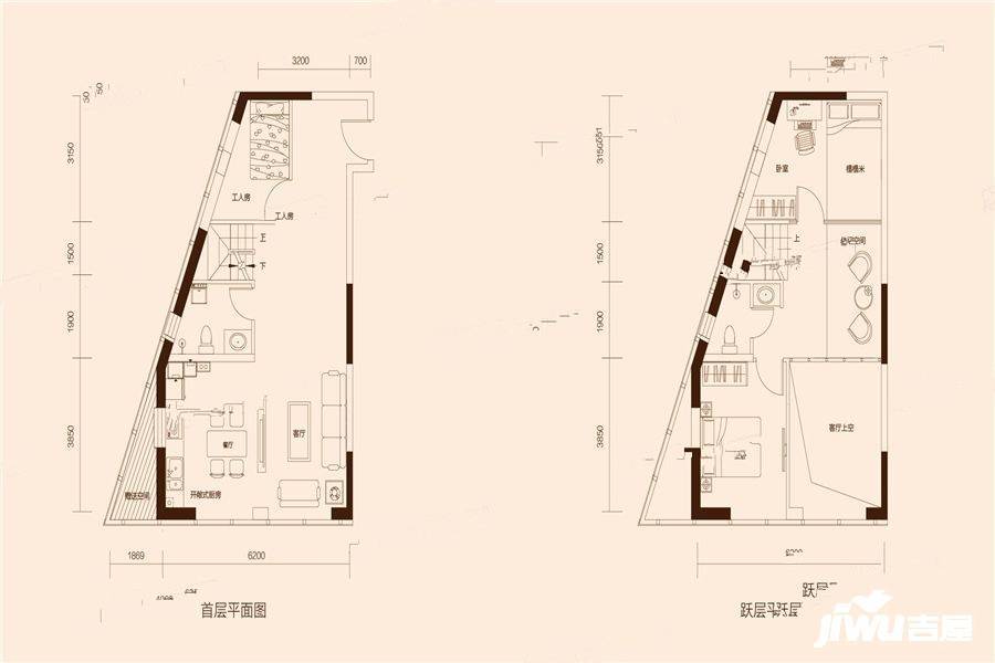 恒印广场3室2厅2卫76.8㎡户型图