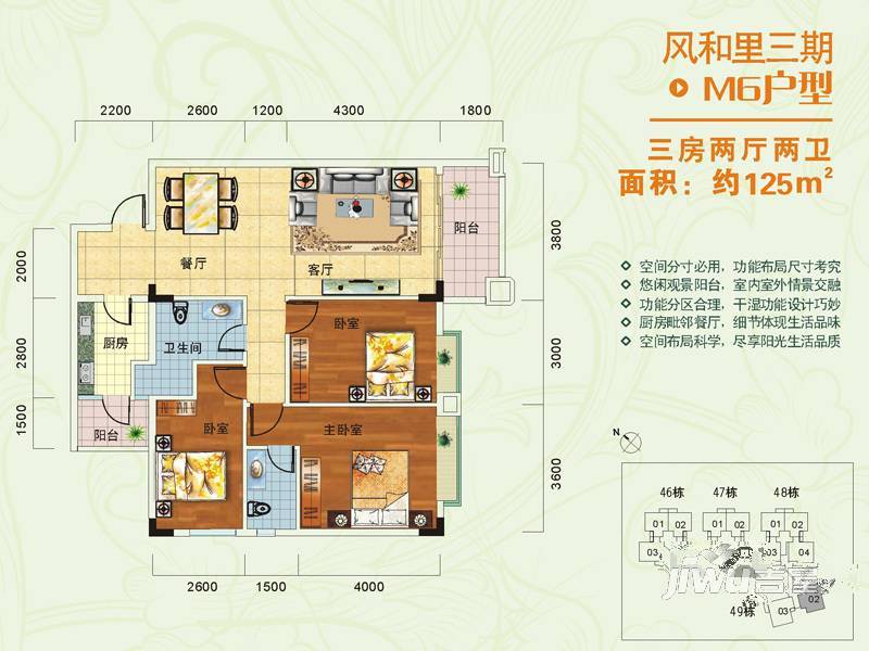 碧桂园中兴铂金湾3室2厅2卫125㎡户型图