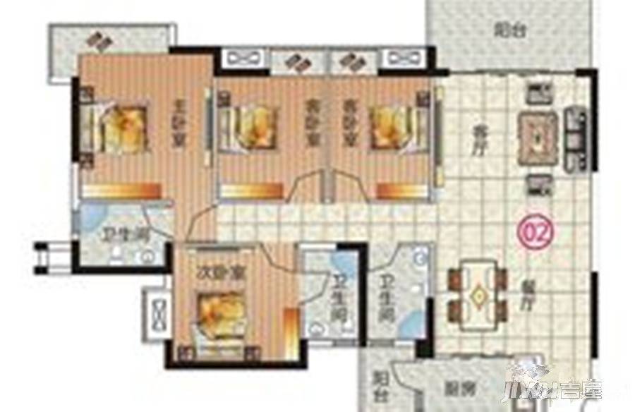 恒生壹号广场4室2厅3卫138㎡户型图