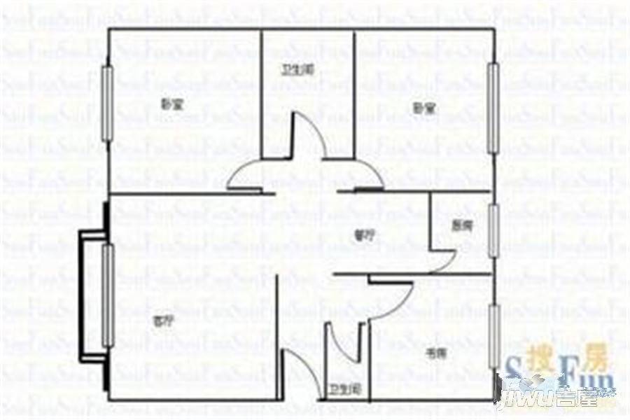 富荣达花园3室1厅1卫125㎡户型图