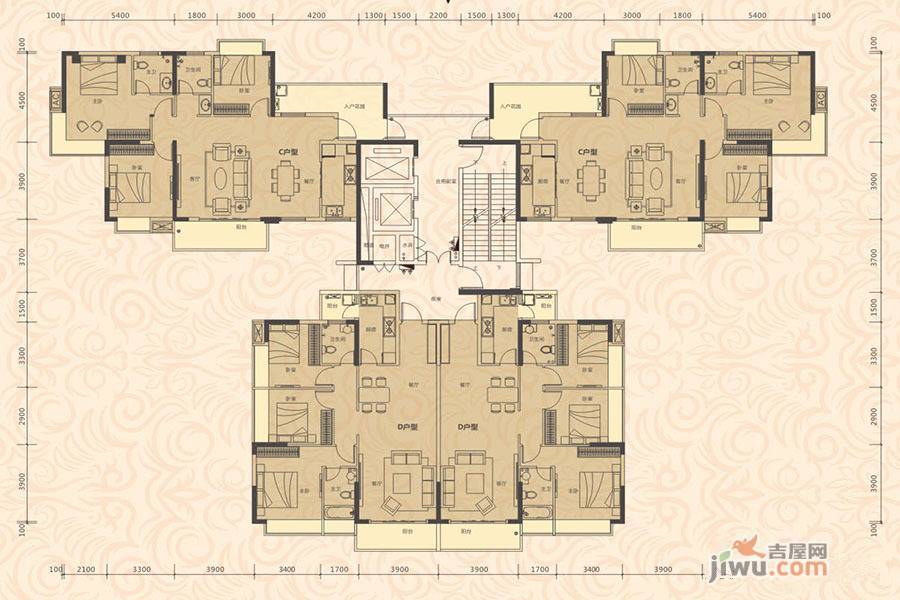 恒生壹号广场3室2厅2卫122㎡户型图