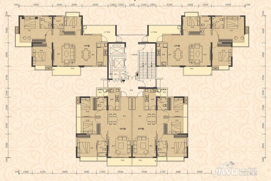 恒生壹号广场3室2厅2卫122㎡户型图