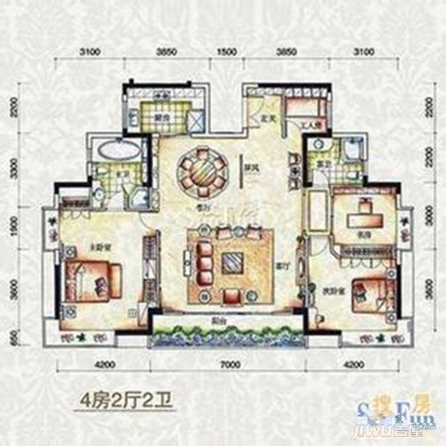 莲平雅苑4室2厅2卫170㎡户型图