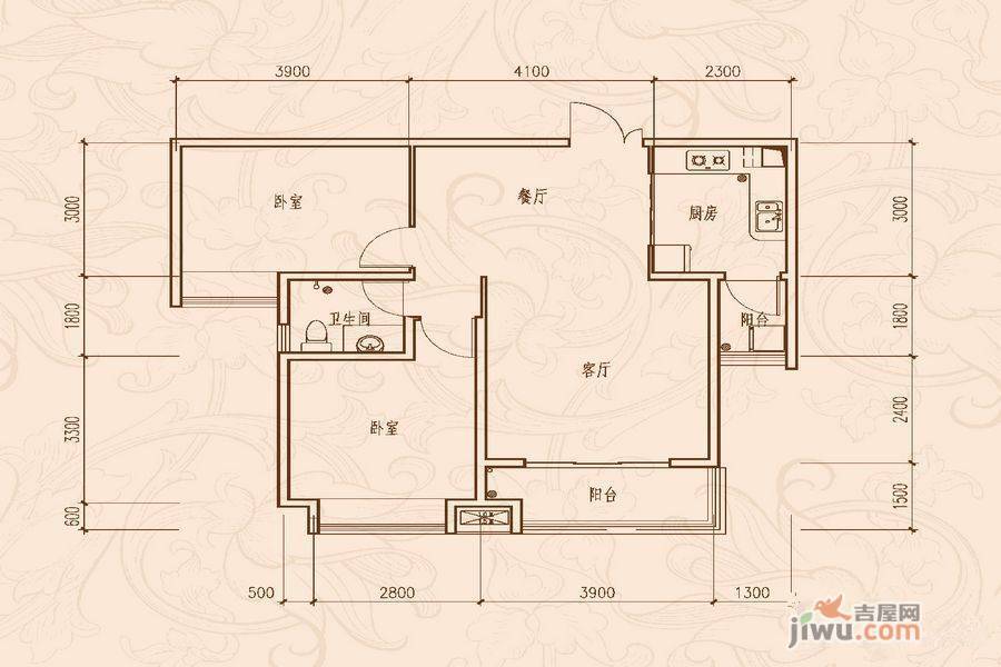 中国铁建东来尚城2室2厅1卫85.8㎡户型图