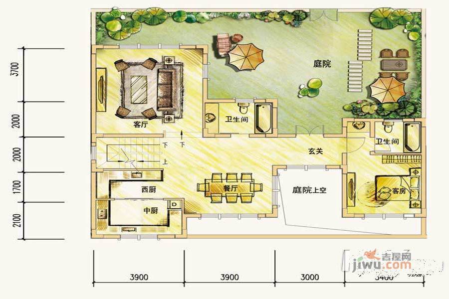 中铁国际旅游度假区1室2厅2卫106㎡户型图