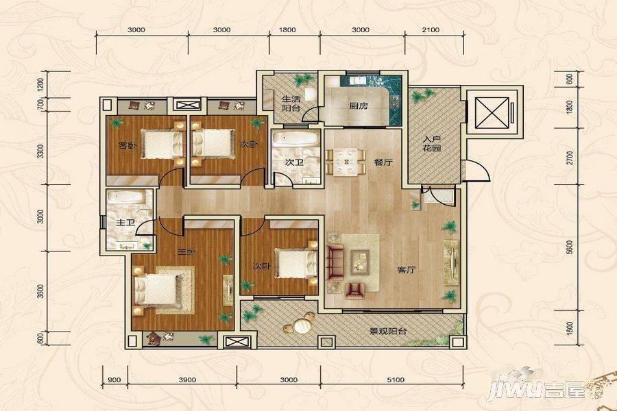 中国铁建东来尚城4室2厅2卫153.8㎡户型图