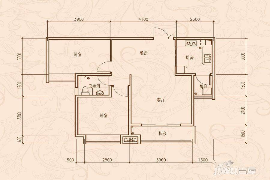 中国铁建东来尚城2室2厅1卫85.8㎡户型图