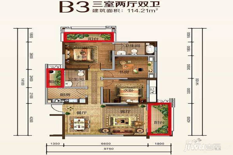 尚城壹品3室2厅2卫114.2㎡户型图