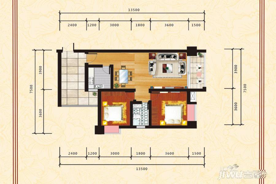 黎筑金色城邦2室2厅1卫100.3㎡户型图