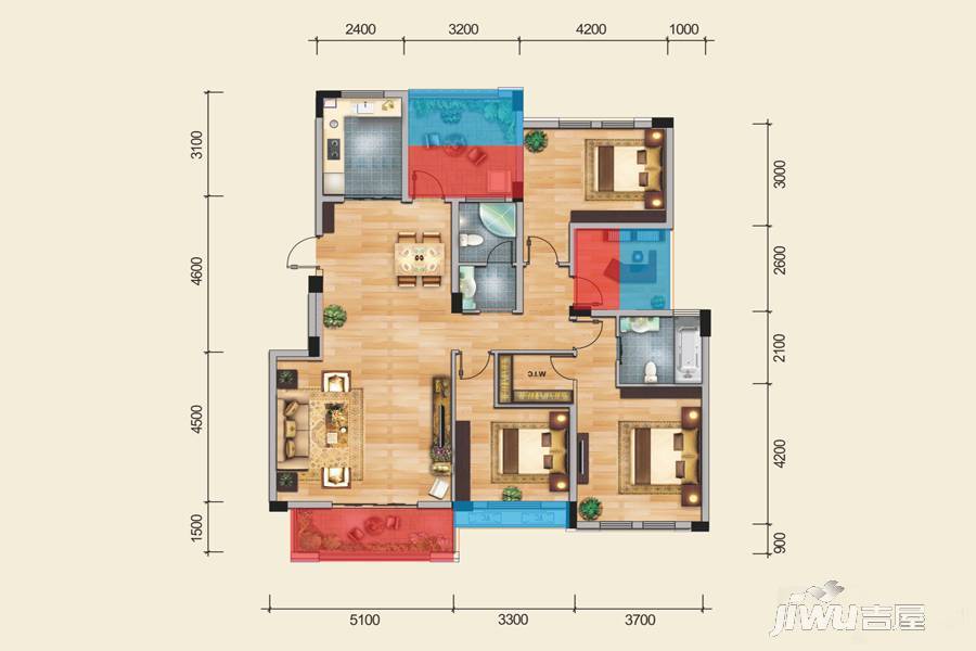 缤江汇3室2厅2卫144.9㎡户型图