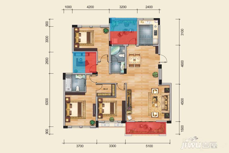 缤江汇3室2厅2卫149.6㎡户型图