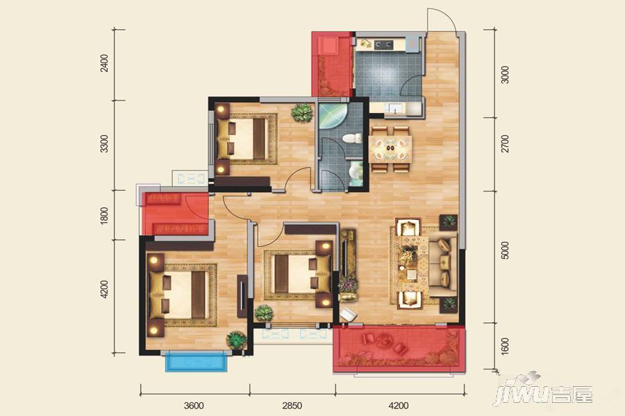 缤江汇3室2厅2卫114.1㎡户型图