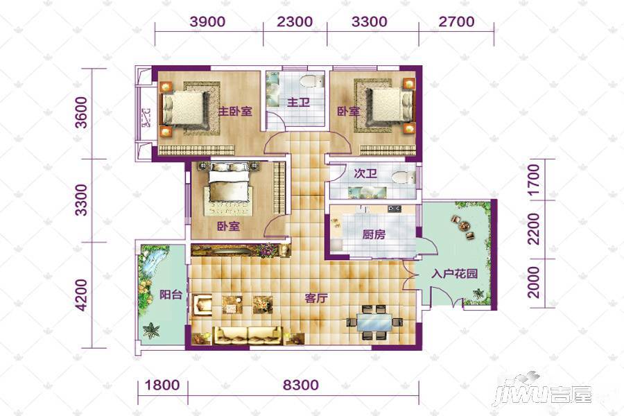 润安南城国际3室2厅2卫129.2㎡户型图