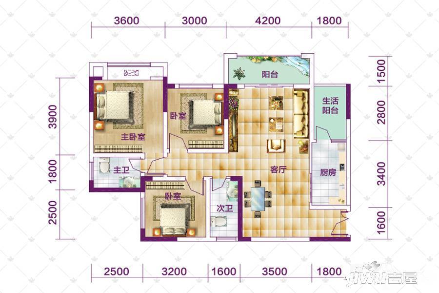 润安南城国际3室2厅2卫112.7㎡户型图