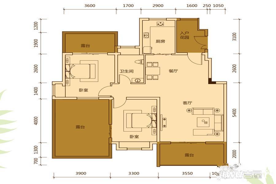 匀上香格里拉2室2厅1卫83.7㎡户型图