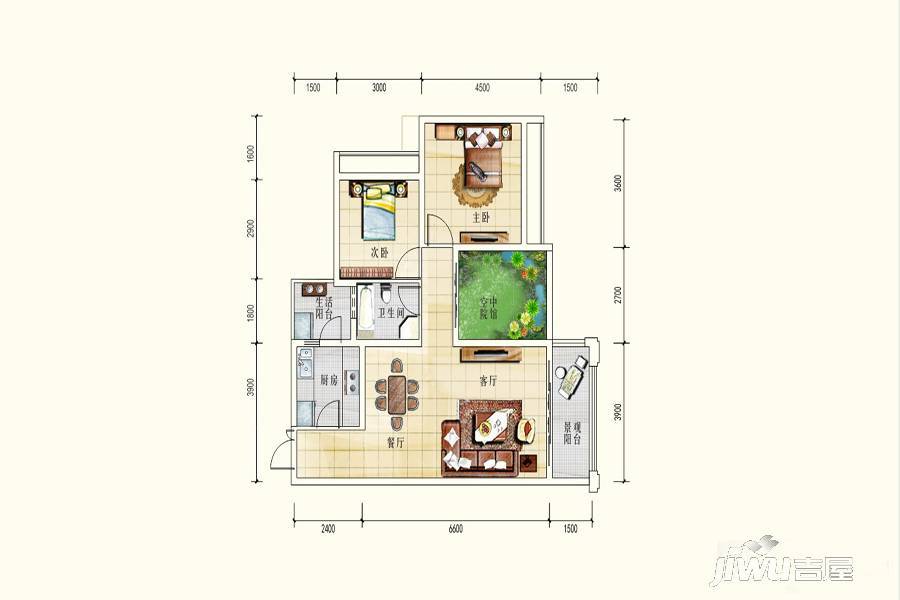 北部新城2室2厅1卫97.9㎡户型图