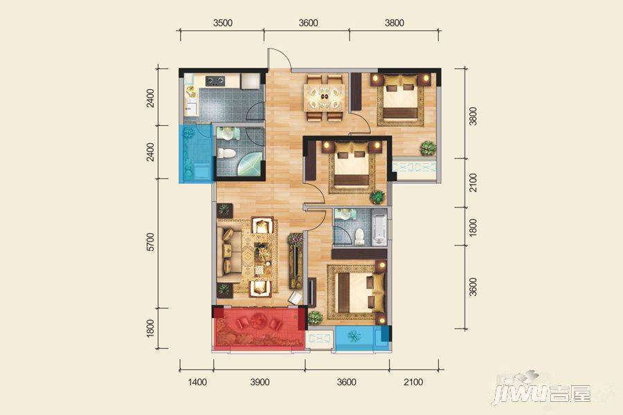 缤江汇3室2厅2卫126.3㎡户型图