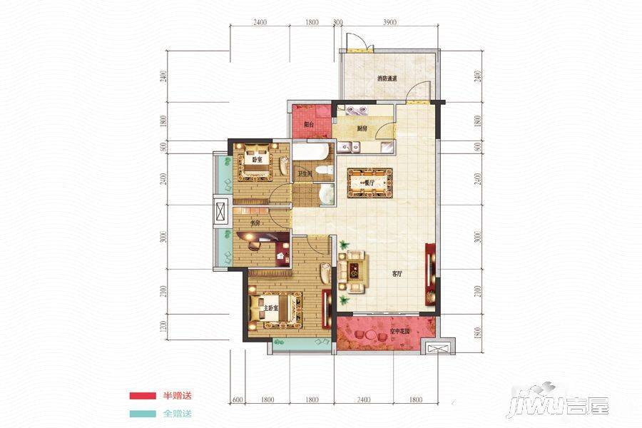 中国铁建东来尚城3室2厅1卫103.4㎡户型图