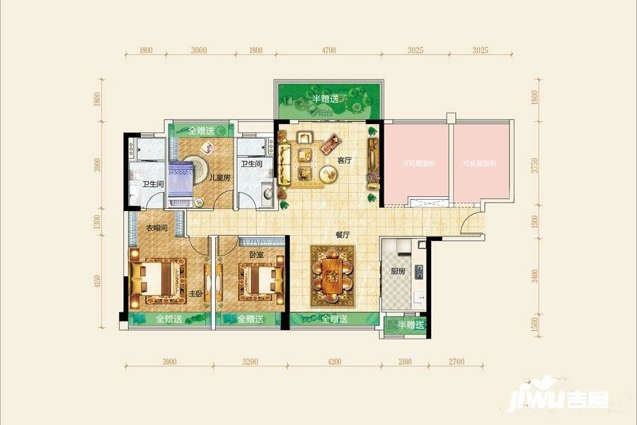 碧桂园滨江1号3室2厅2卫136㎡户型图