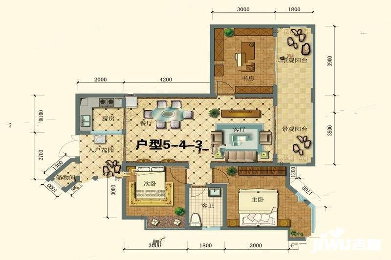 北部印象2室1厅1卫104.2㎡户型图