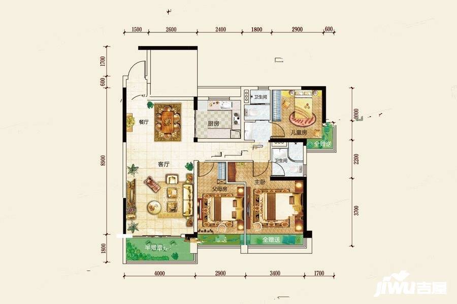 碧桂园滨江1号3室2厅2卫111㎡户型图