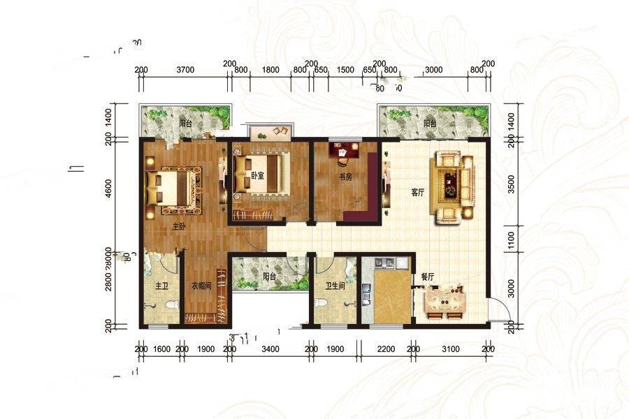 金澜湾3室2厅2卫140㎡户型图