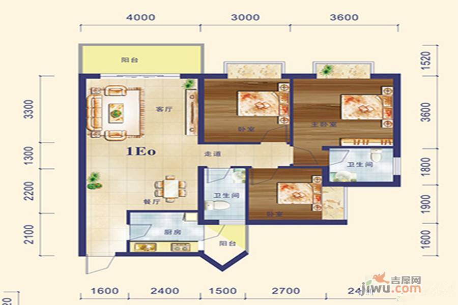 世纪嘉园3室2厅1卫100.9㎡户型图