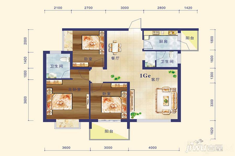 世纪嘉园3室2厅2卫106.8㎡户型图