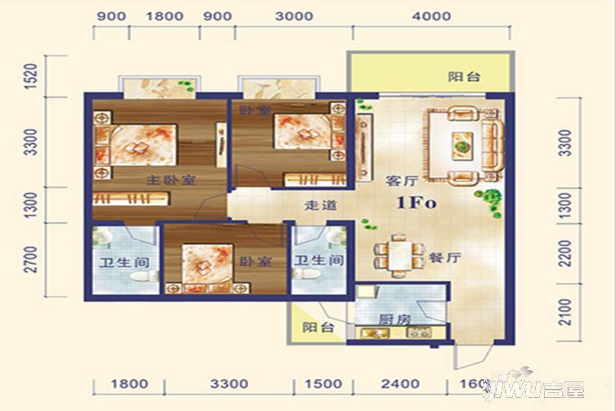 世纪嘉园3室2厅2卫106.8㎡户型图