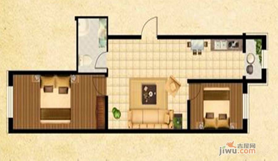 华府新城2室2厅1卫77.1㎡户型图