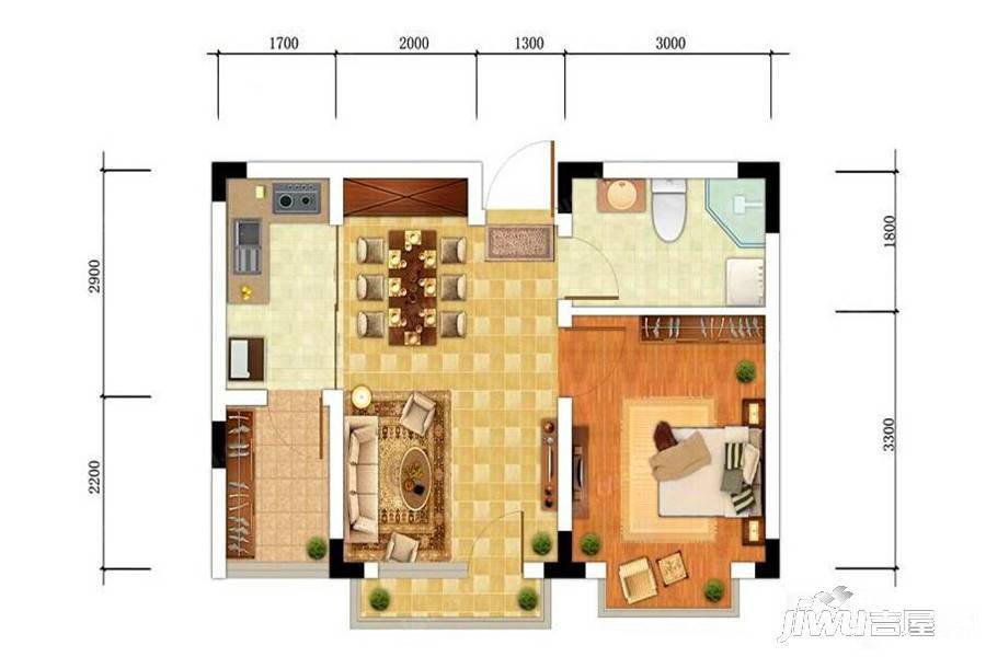 长白山北纬41度1室1厅1卫户型图